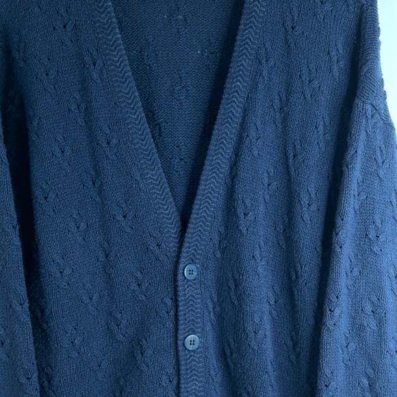 VTG 90s Granny Cardigan M Northern Reflections Navy Floral 3D Texture Cottage - Picture 2 of 9